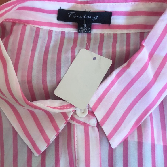🌞NWT Timing hot pink sheer striped button down - Picture 4 of 4